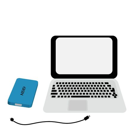 HDD. Hard disk. External storage and computer. Flat style. Vector illustrationのイラスト素材