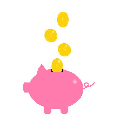 Pig piggy bank and gold coins. Saving moneyのイラスト素材