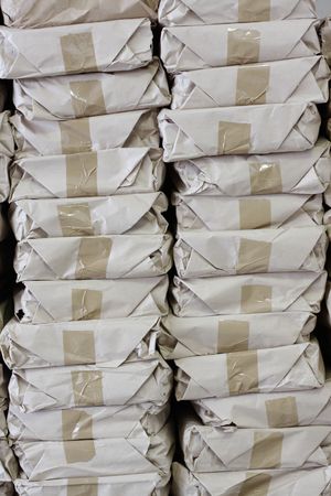 many packages in line backgroundの写真素材