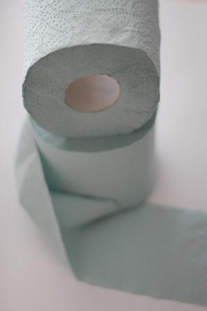 two rolls blue toilet paperの写真素材