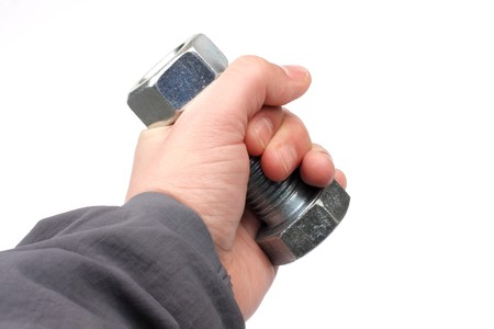 man hand hold bolt imageの写真素材