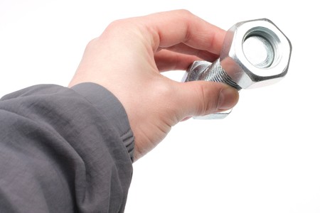 man hand hold bolt imageの写真素材
