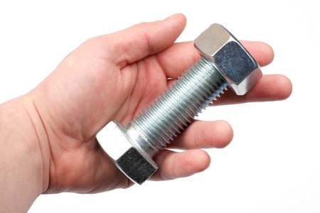 man hand hold bolt imageの写真素材