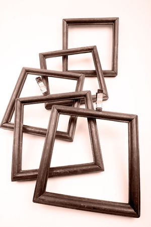 many old wooden frames backgroundの写真素材