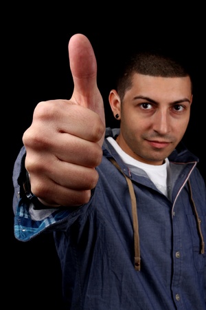 young man hand isolated backgroundの写真素材