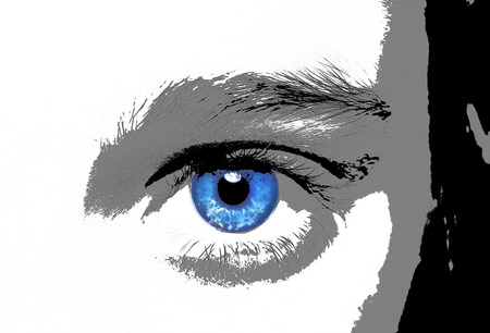 insightful cartoon look blue eyes boyの写真素材