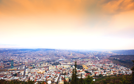 Beautiful panoramic view of Tbilisi at sunsetの写真素材
