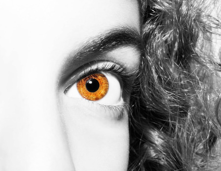 Beautiful insightful look brown eyesの写真素材