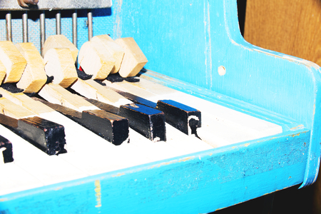 Children's vintage blue musical toy pianoの写真素材