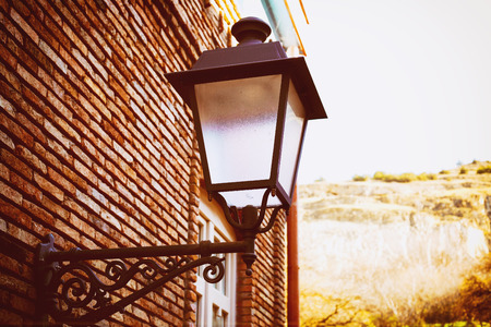 Traditional forged iron lamp on the street of Kalaubani area in Old Tbilisiの写真素材