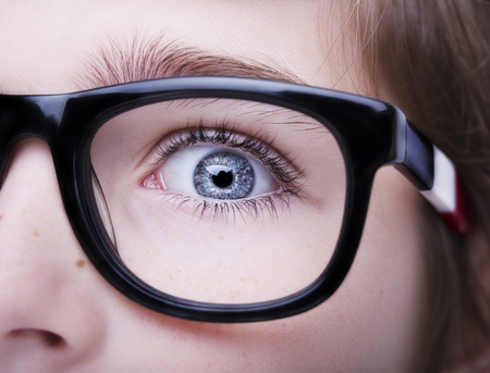Portrait of a boy wearing glasses close, macro studio shootの写真素材