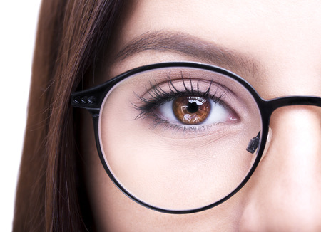 Beautiful young woman wearing glasses. Close-up shotの写真素材