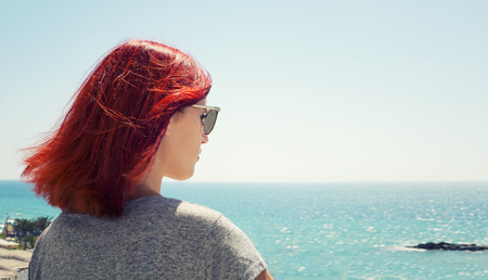woman luxury relaxing enjoying on blue sky sea outdoors background