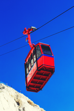 Cable car to Rosh HaNikra grotto in North Israel.の写真素材