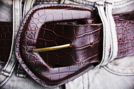 Denim Jeans Background With  belt and Seam of Jeans Fashion Design. Stitched Texture Denim Jeans Background of Fashion Jean Designの写真素材