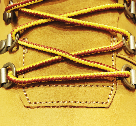 Macro suede boots shoes and shoelaces. Autumn or winter shoes. Macroの写真素材
