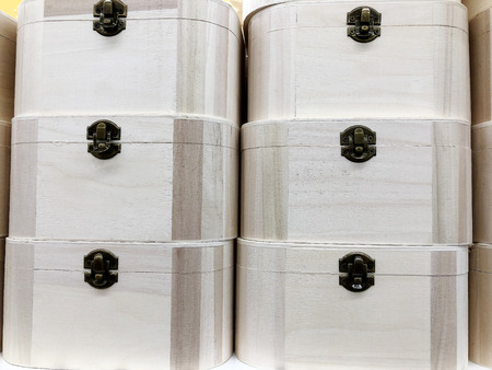wooden boxes hand-rolled on the shelves of the store are soldの写真素材