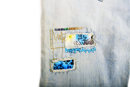 Denim Jeans Background With Seam of Jeans Fashion Design. Stitched Texture Denim Jeans Background of...