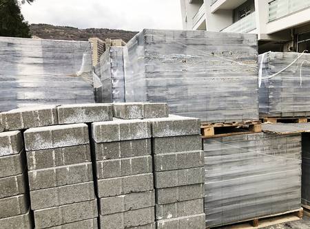Cement tile blocks on the street for building.