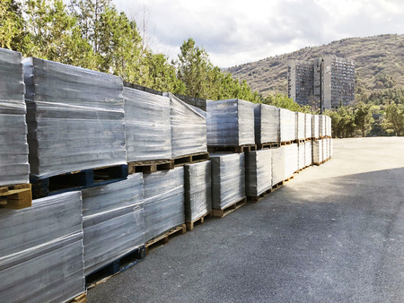 Cement tile blocks on the street for building.の写真素材