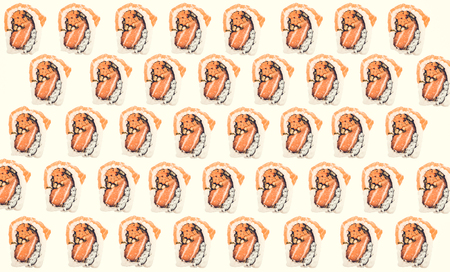 Sushi roll from salmon isolated on white background. A traditional dish of Japanese cuisineの写真素材