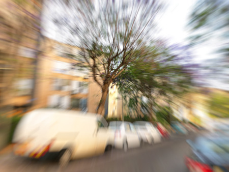 Abstract motion blur effect. City on a sunny day.の写真素材