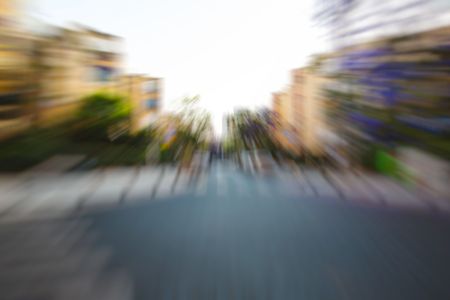 Abstract motion blur effect. City on a sunny day.の写真素材