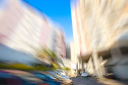 Abstract motion blur effect. City on a sunny day.の写真素材