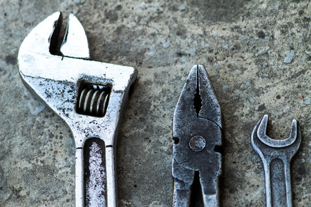 Mechanic tools. Authentic tools. Set of different garage toolsの写真素材