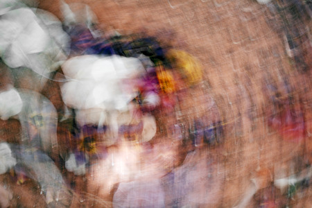 Fallen leaves lying on the ground. Abstract motion blur effect.の写真素材