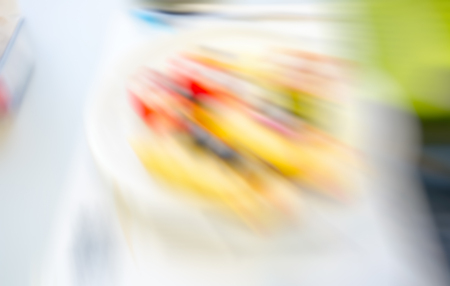 Picture blurred for background abstract. Blur food in restaurant.の写真素材