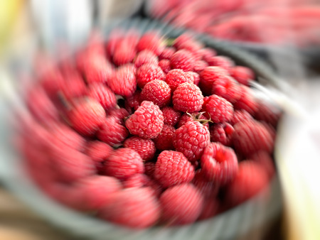 Motion effect  fresh and sweet ripe garden raspberries. Fruit, vitamins.  Summer healthy food.