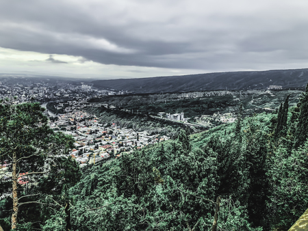 A breathtaking view of the city from the Mtatsminda Park on funicular in Tbilisi.の写真素材