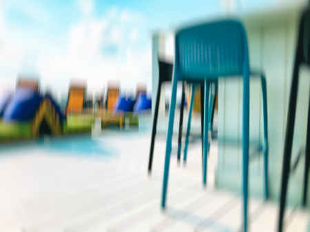 Vacant seats at the open-air bar. Abstract motion blur effect backgroundの写真素材
