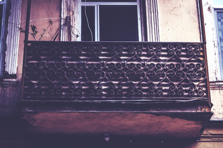 Old Tbilisi architecture, window and exterior decor in summer dayの写真素材