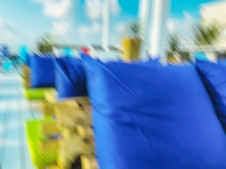 Vacant seats at the open-air bar. Abstract motion blur effect backgroundの写真素材