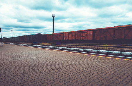 Passenger trains. A platform for trains. Old rusty for passengers.の写真素材