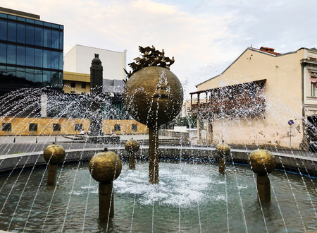 View of the fountain in the old district of Tbilisi in the vicinity of the State Chancellery.の写真素材