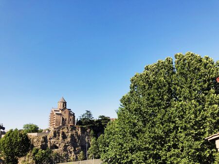 The Metekhi church looks a long way in Tbilisi, Georgia.