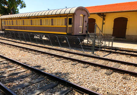 Overview of the rails and a wagon, in the old train station in Tel Aviv, Israel.