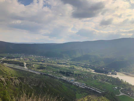 Beautiful view from Jvari Monastery to town of Mtskheta.の写真素材