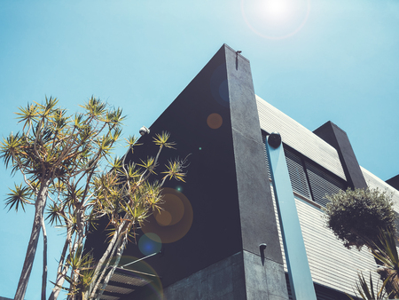 Private modern house on the streets and beautiful trees in Rishon Le Zion, Israel.の写真素材