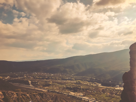 Beautiful view from Jvari Monastery to town of Mtskheta.の写真素材