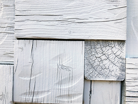 Rustic Old Shabby White Wood Board Wall Background.の写真素材