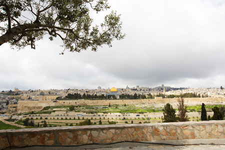 Panoramic view to Jerusalem old city from the Mount of Olives, Israel