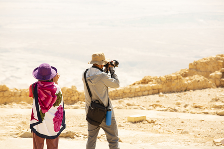 Masada fortress, ancient fortification in Israel situated on top of an isolated rock plateau.の写真素材