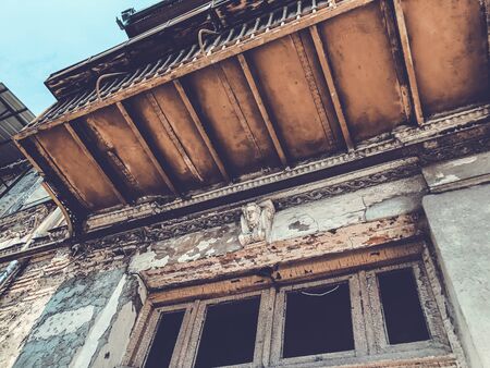 Old Tbilisi architecture, window and exterior decor in summer day
