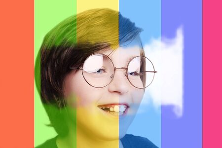 Handsome boy wearing glasses over white backgroundの写真素材