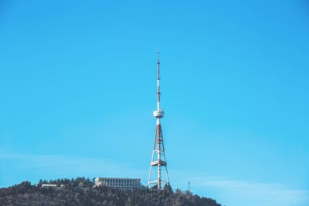 View to Mtachminda hilltop with TV tower in Tbilisi, Georgia.