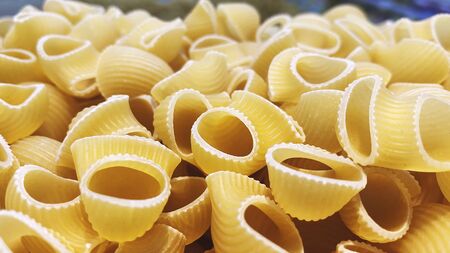 Variety of types and shapes of Italian pasta. Dry pasta background.